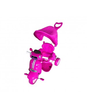 Triciclo CAR a spinta con pedali LT886 per bambini con cappottina luci e suoni | Rosa