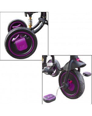 Triciclo modulare Reversibile BabyGo con sedile in pelle luci suoni fronte mamma | Fucsia