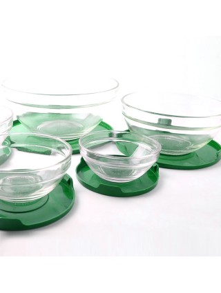 Set 5 contenitori in vetro impilabili ciotole cooking bowl per microonde Verde