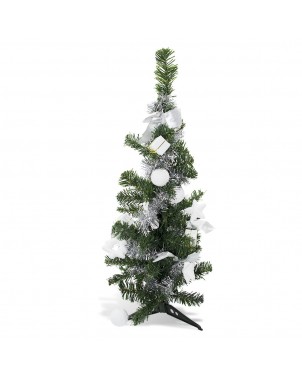 Albero di Natale da tavola 343636 verde e grigio 60H cm con decorazioni su rami
