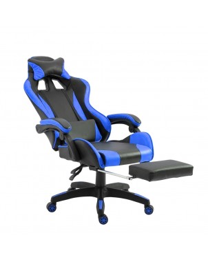 Sedia ufficio Gaming AZRACE ecopelle OFFIX3 con poggiapiedi Poltrona reclinabile | Blu