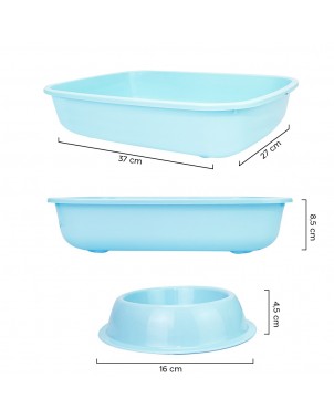 Lettiera Toilette per Gatti 37x27x8.5H cm con Scodella Paletta e Pallina 80500 | Azzurro