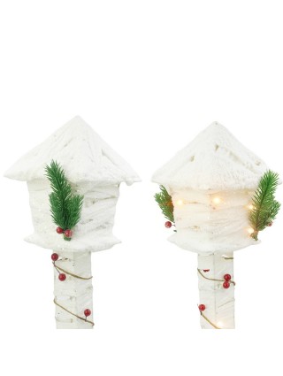 Lampione di Natale ad intreccio 867538 bianca con glitter e minilucciole 60H Cm