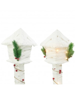 Lampione di Natale ad intreccio 867538 bianca con glitter e minilucciole 60H Cm