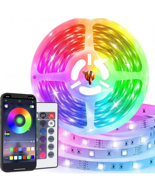 Strip LED 5050 RGB 5mt Luminosità Colore Ritmo Regolabile con APP o Telecomando
