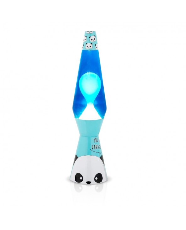 Lampada Lava Lamp 40cm XL1775 Base Azzurra con Panda e Magma Blu Design Moderno