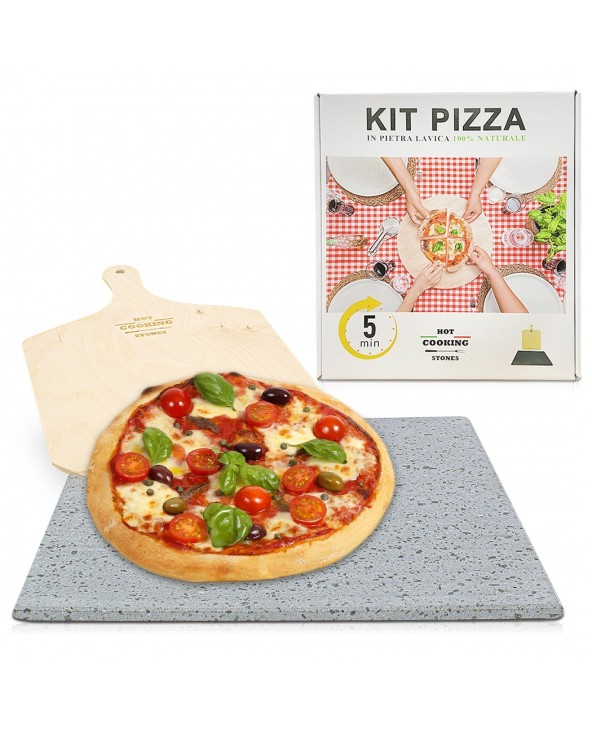 Kit per Pizza in Pietra Lavica 100% Naturale 34x40cm Cottura in 5 Minuti