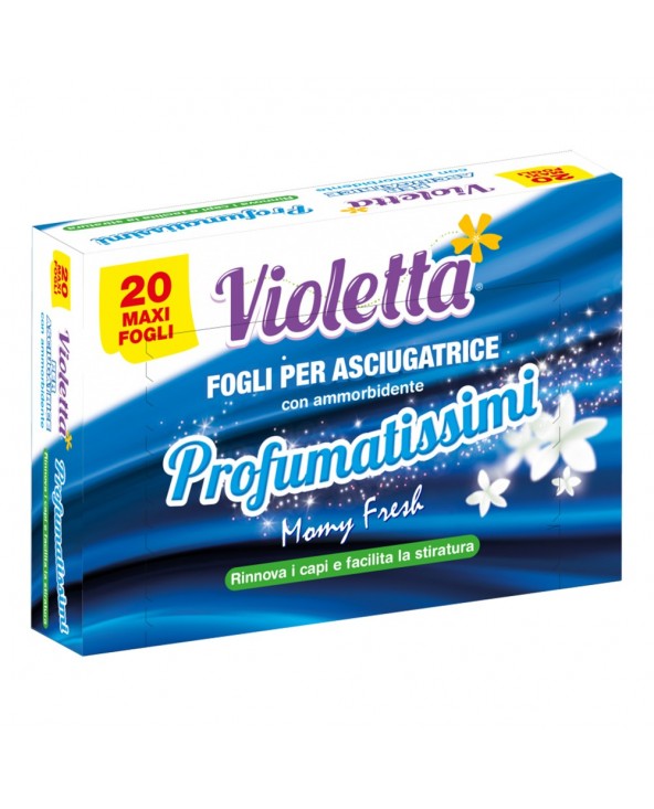 Pack 20 Maxi Fogli Violetta Profumatissimi con Ammorbidente per Asciugatrice