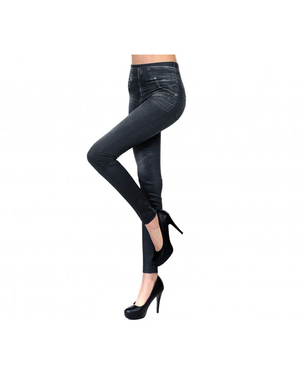 Leggings Effetto Jeans AMETISTA Jeggins D5384 Modellante e Contenitivo interno | Nero