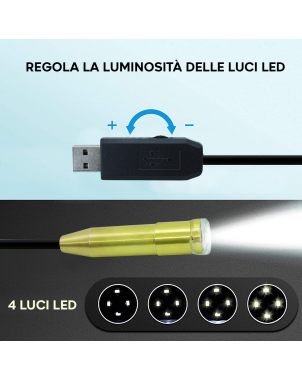 Fotocamera Endoscopica USB da 5m con 4 Luci Led Sonda Impermeabile Flessibile