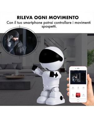 Robot Videocamera Wifi 5MP 490248 HD 1920x1080 Spy Cam Sorveglianza da Remoto | Bianco