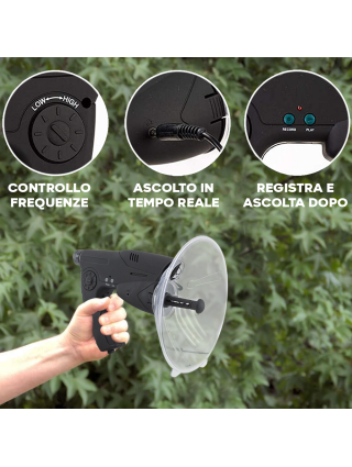 Kit spy ear microfono spia direzionale ambientale parabola 100 mt monocolo 8x