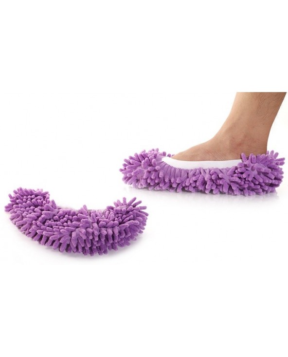Un paio di pantofole mop 2 in 1 in microfibra pulire camminando doppio utilizzo calzabile fino al 44 | Viola