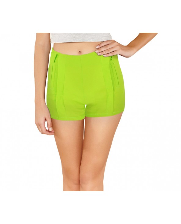 F9337 Shorts donna mod. Nice pantaloncino con zip in morbido tessuto elastico | S/M - Lime