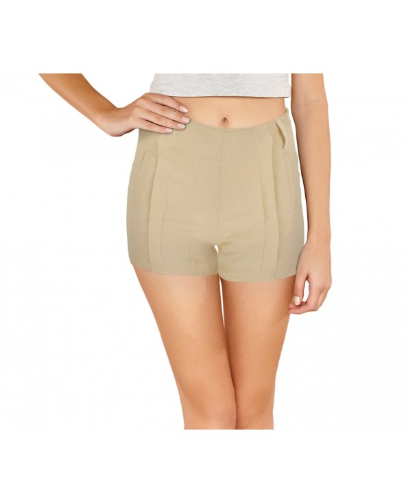 F9337 Shorts donna mod. Nice pantaloncino con zip in morbido tessuto elastico | Beige - S/M
