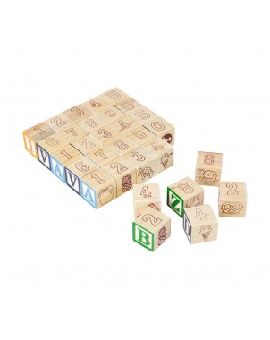 Playset pedagogico 30 pz in legno cubi 98304 con animali lettere e numeri 3x3 cm