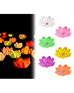 747011 Pack da 6 lanterne fiore di loto galleggianti 30 x 30 cm colori assortiti